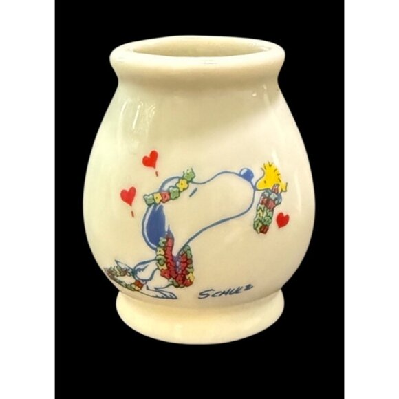 Vintage 5x Peanuts Hawaiian Snoopy & Woodstock w/ Leis Mini Bud 2" Vases - Japan - Picture 3 of 7